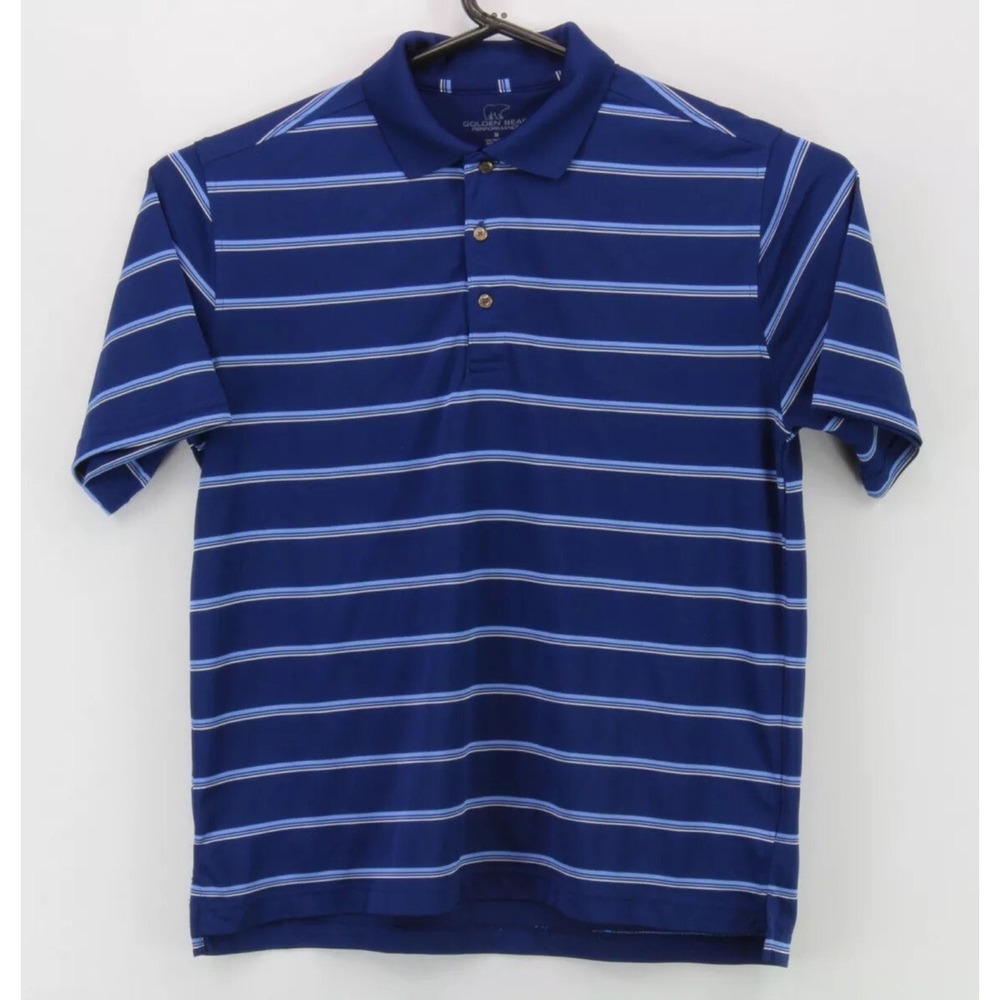 Golden Bear‎ Performance Mens Blue Striped Short Sleeve Golf Polo Shirt Size M